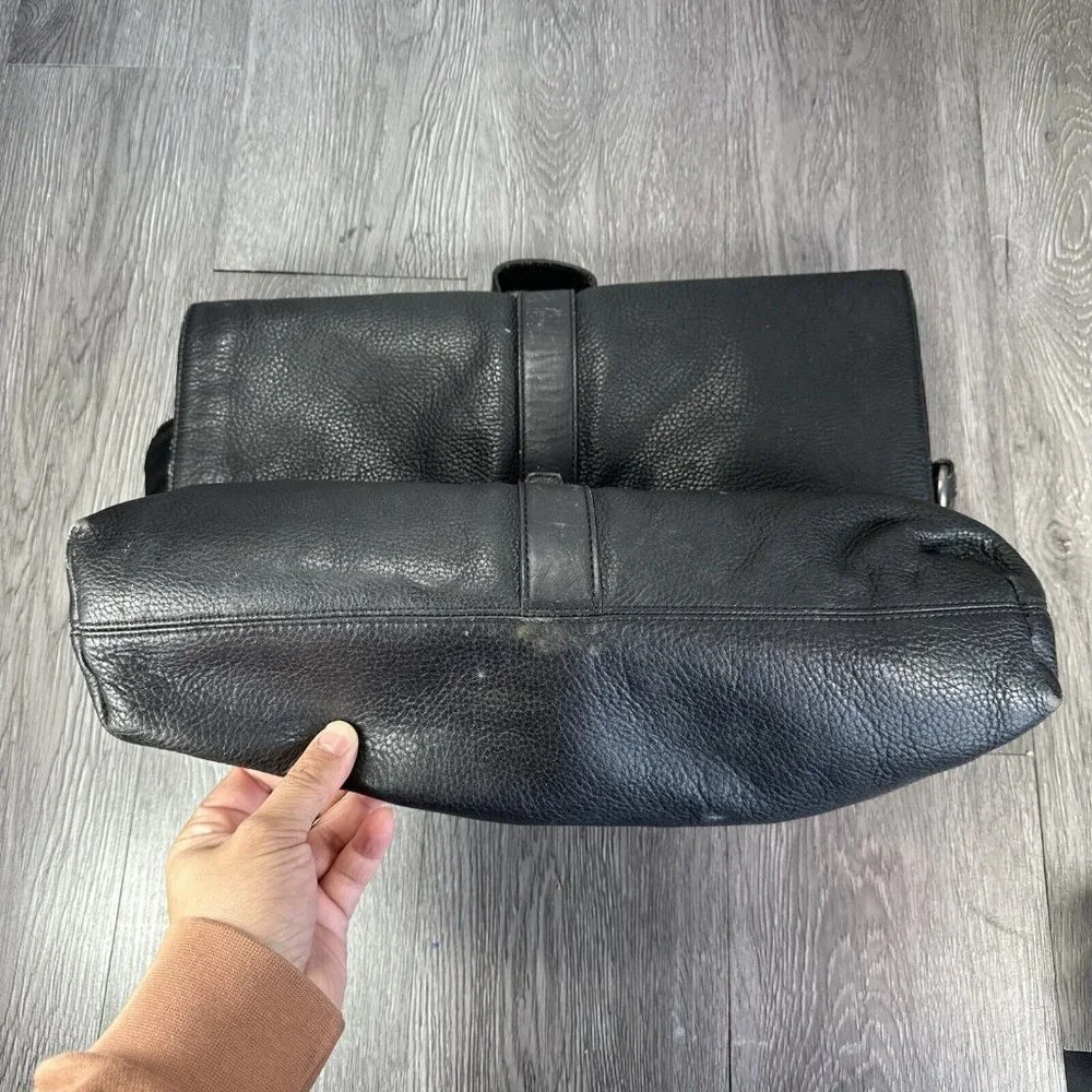 John Varvatos Black Leather Laptop Briefcase Shoulder Messenger Bag Stars READ